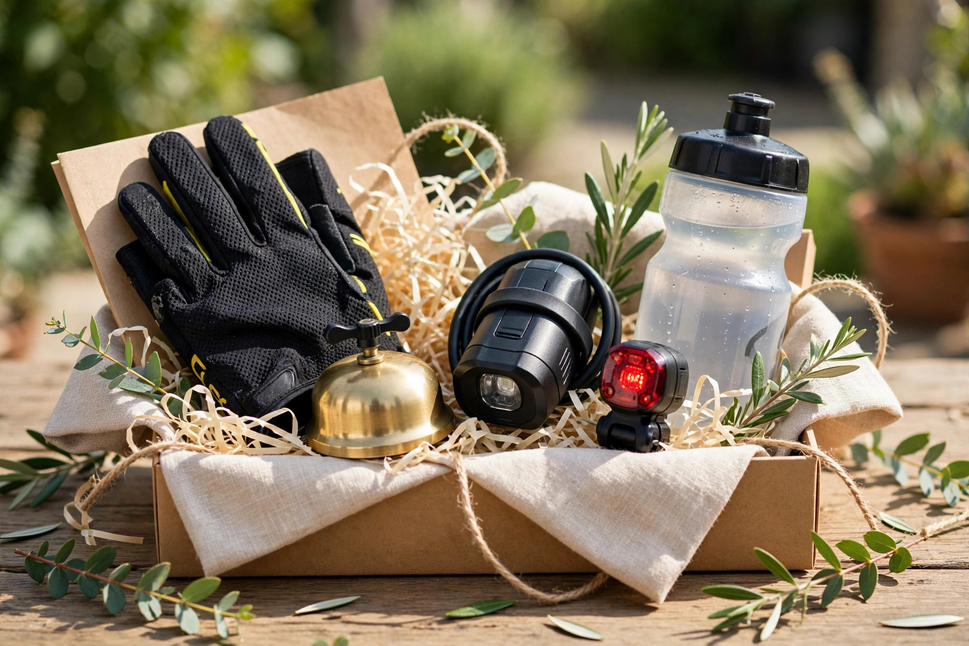Cycling accessories arranged as small gifts